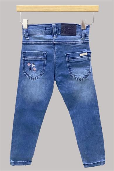 Mojo Kız Çocuk Kurdele Nakışlı Likralı Kot Pantolon 6565262 Kot Mavi