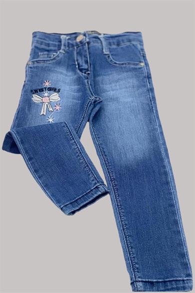 Mojo Kız Çocuk Kurdele Nakışlı Likralı Kot Pantolon 6565262 Kot Mavi