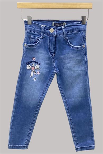 Mojo Kız Çocuk Kurdele Nakışlı Likralı Kot Pantolon 6565262 Kot Mavi
