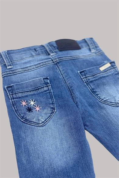 Mojo Kız Çocuk Kurdele Nakışlı Likralı Kot Pantolon 6565262 Kot Mavi