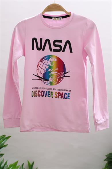 Mojo Kız Çocuk Nasa Baskılı Uzun Kol T-shirt 723410 Pembe