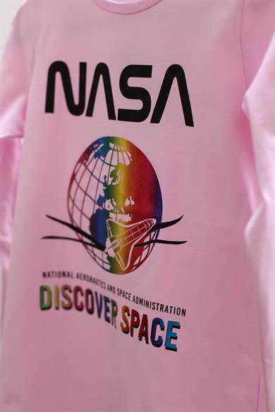 Mojo Kız Çocuk Nasa Baskılı Uzun Kol T-shirt 723410 Pembe
