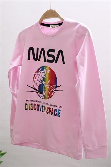 Mojo Kız Çocuk Nasa Baskılı Uzun Kol T-shirt 723410 Pembe