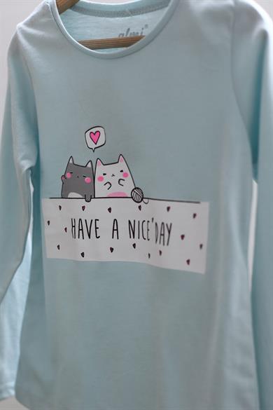 Mojo Kız Çocuk Nice Day Baskılı Uzun Kol T-shirt 623106 Mint