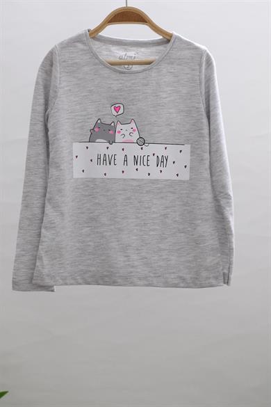 Mojo Kız Çocuk Nice Day Baskılı Uzun Kol T-shirt 623106 Gri