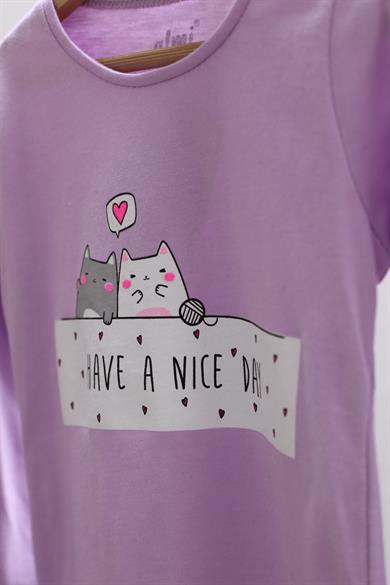 Mojo Kız Çocuk Nice Day Baskılı Uzun Kol T-shirt 623106 Lila