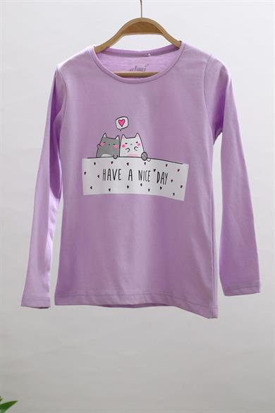 Mojo Kız Çocuk Nice Day Baskılı Uzun Kol T-shirt 623106 Lila