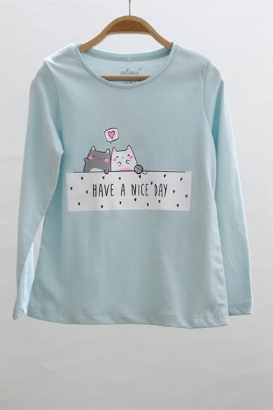Mojo Kız Çocuk Nice Day Baskılı Uzun Kol T-shirt 623106 Mint