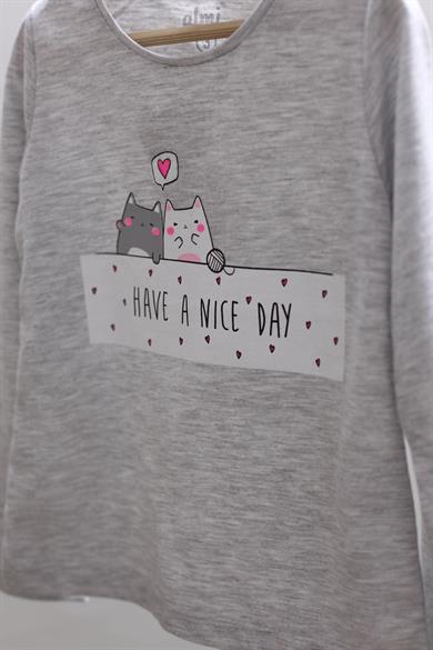 Mojo Kız Çocuk Nice Day Baskılı Uzun Kol T-shirt 623106 Gri