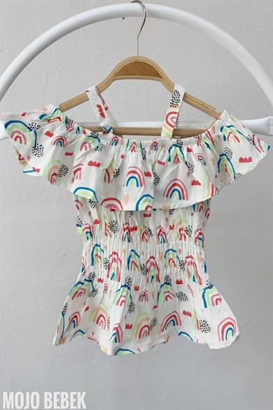 Mojo Kız Çocuk Omuz Açık Büzgülü Body 1016 Krem