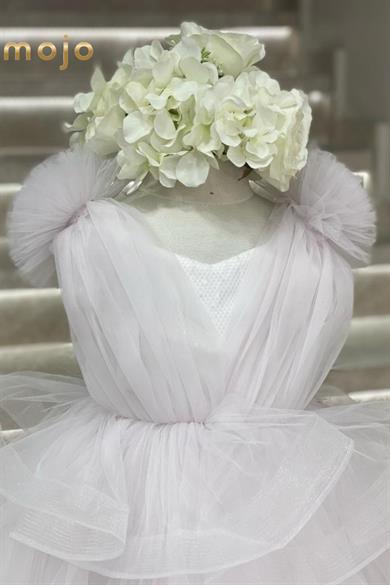 Mojo Kız Çocuk Omuz Detaylı Kısa Abiye Elbise 2526 Pudra