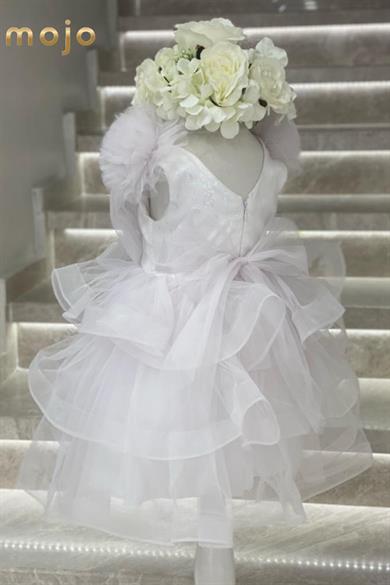 Mojo Kız Çocuk Omuz Detaylı Kısa Abiye Elbise 2526 Pudra