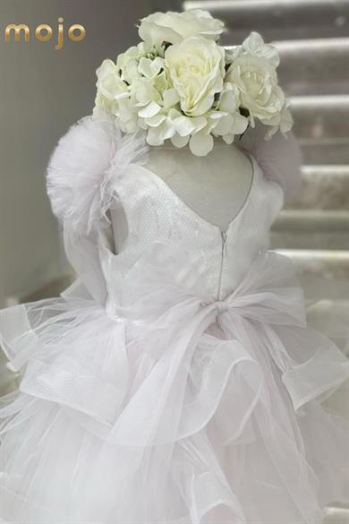 Mojo Kız Çocuk Omuz Detaylı Kısa Abiye Elbise 2526 Pudra