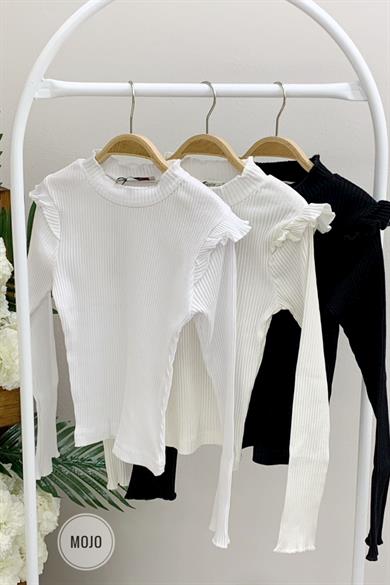 Mojo Kız Çocuk Omuzdan Fırfırlı Kaşkorse Body 3449 Krem