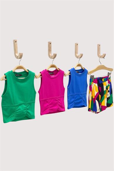 Mojo Kız Çocuk Önden Büzgülü Kolsuz Crop 3511 Yeşil