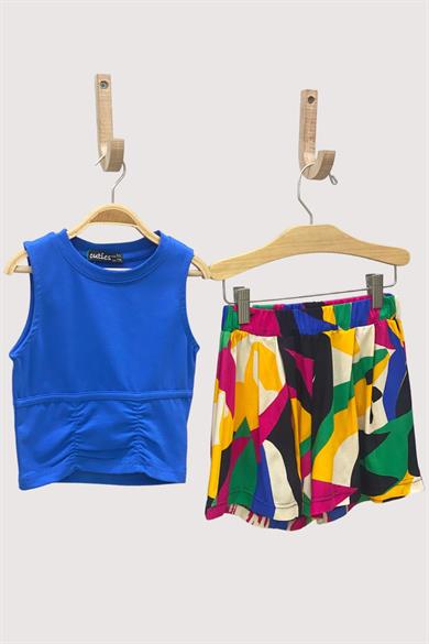 Mojo Kız Çocuk Önden Büzgülü Kolsuz Crop 3511 Mavi