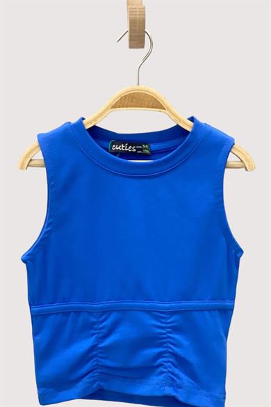 Mojo Kız Çocuk Önden Büzgülü Kolsuz Crop 3511 Mavi