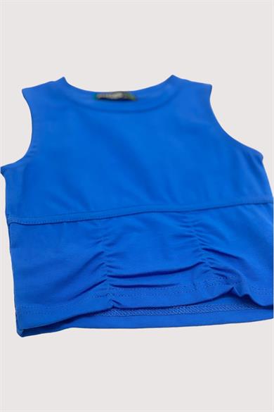 Mojo Kız Çocuk Önden Büzgülü Kolsuz Crop 3511 Mavi