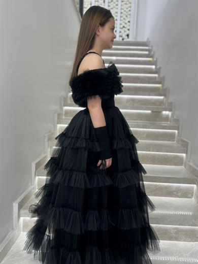 Mojo Kız Çocuk Prenses Uzun Abiye Elbise 5504 Siyah