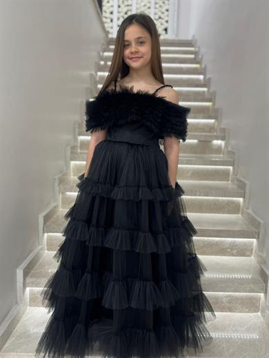 Mojo Kız Çocuk Prenses Uzun Abiye Elbise 5504 Siyah