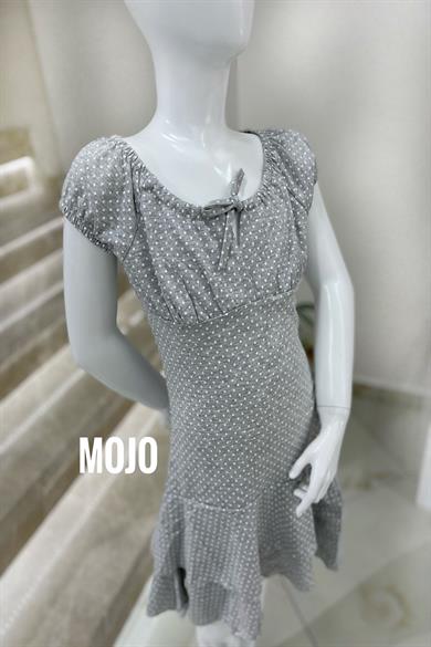 Mojo Kız Çocuk Puantiyeli Penye Elbise 8890 Gri