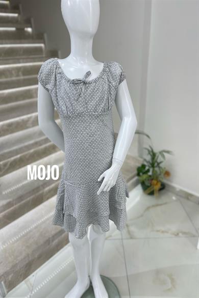 Mojo Kız Çocuk Puantiyeli Penye Elbise 8890 Gri