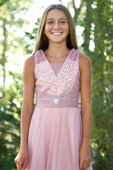 Mojo Kız Çocuk Pullu Taş Aksesuarlı Şifon Abiye Elbise 5725 Gülkurusu