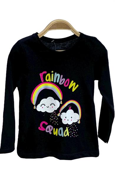 Mojo Kız Çocuk Rainbow Baskılı Uzun Kol T-shirt 523010 Siyah