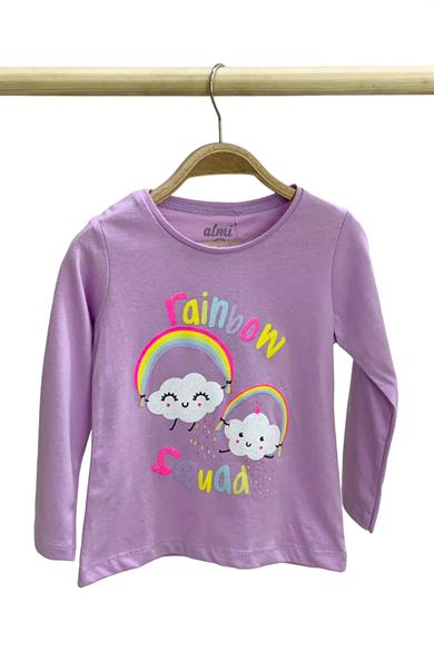 Mojo Kız Çocuk Rainbow Baskılı Uzun Kol T-shirt 523010 Mor