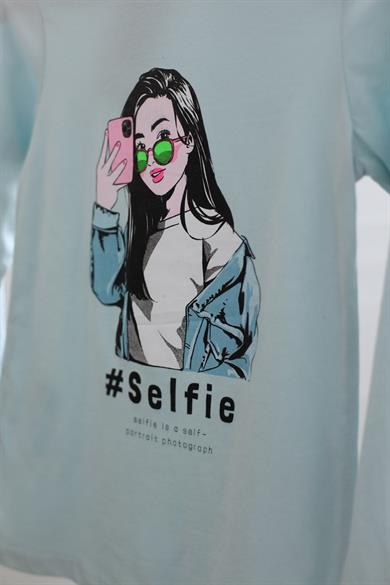 Mojo Kız Çocuk Selfie Kız Baskılı Uzun Kol T-shirt 723123 Mavi