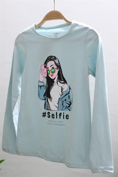 Mojo Kız Çocuk Selfie Kız Baskılı Uzun Kol T-shirt 723123 Mavi