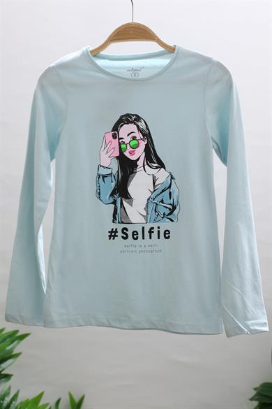Mojo Kız Çocuk Selfie Kız Baskılı Uzun Kol T-shirt 723123 Mavi
