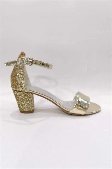 Mojo Kız Çocuk Simli Topuklu Abiye Ayakkabı 0058 Altın