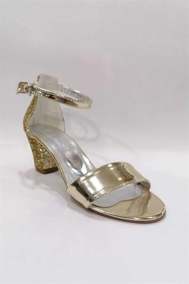 Mojo Kız Çocuk Simli Topuklu Abiye Ayakkabı 0058 Altın