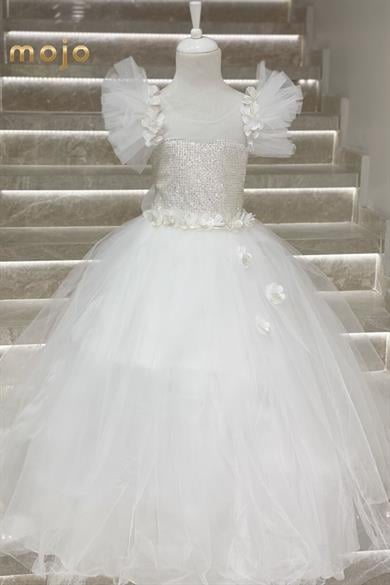 Mojo Kız Çocuk Tarlatanlı Gelinlik 9004 Beyaz