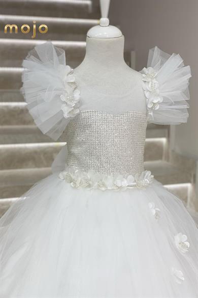 Mojo Kız Çocuk Tarlatanlı Gelinlik 9004 Beyaz