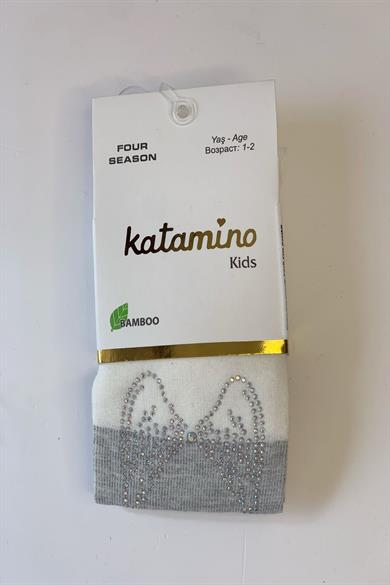 Mojo Kız Çocuk Taşlı Çift Renkli Bambu Külotlu Çorap K32211 Ekru