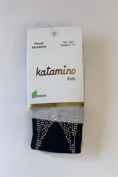 Mojo Kız Çocuk Taşlı Çift Renkli Bambu Külotlu Çorap K32211 Gri