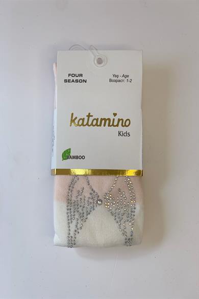Mojo Kız Çocuk Taşlı Çift Renkli Bambu Külotlu Çorap K32211 Pudra