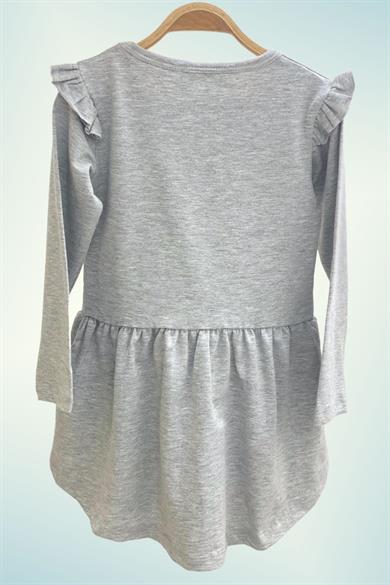 Mojo Kız Çocuk Tavşan Baskılı Uzun Kollıu Elbise 6767 Gri