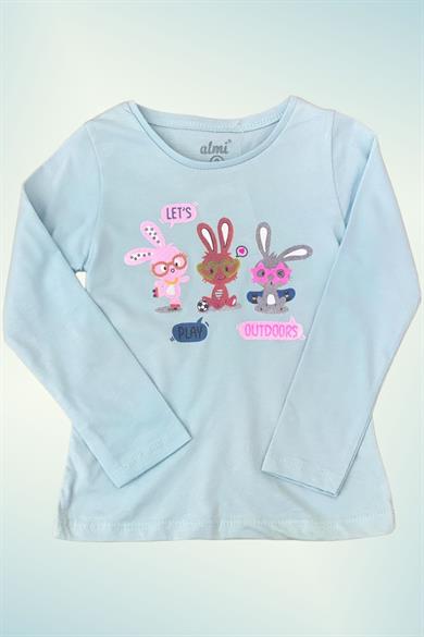 Mojo Kız Çocuk Tavşan Desen Uzun Kol T-shirt 523003 Turkuaz