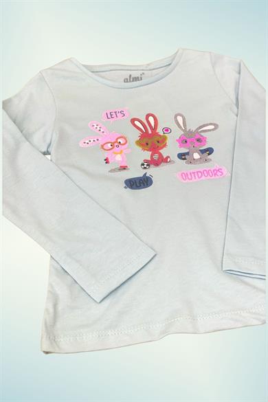 Mojo Kız Çocuk Tavşan Desen Uzun Kol T-shirt 523003 Turkuaz