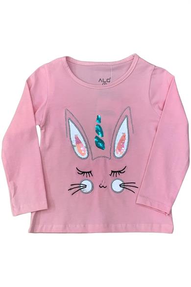 Mojo Kız Çocuk Tavşan Nakışlı Uzun Kol T-shirt 523408 Pembe