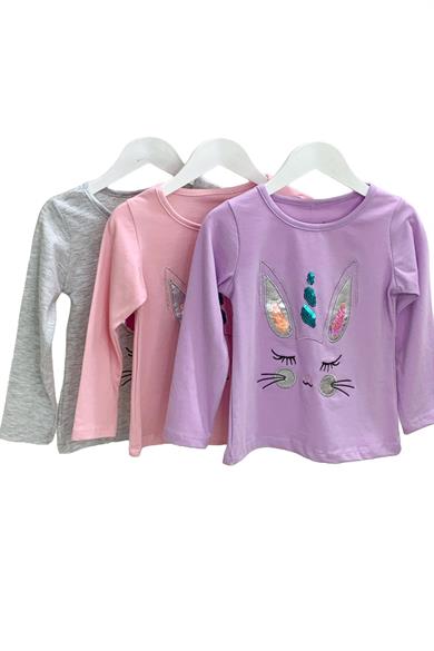Mojo Kız Çocuk Tavşan Nakışlı Uzun Kol T-shirt 523408 Gri