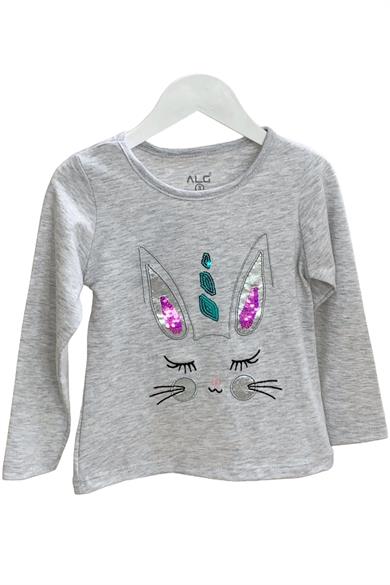 Mojo Kız Çocuk Tavşan Nakışlı Uzun Kol T-shirt 523408 Gri