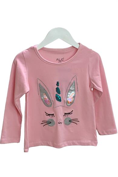 Mojo Kız Çocuk Tavşan Nakışlı Uzun Kol T-shirt 523408 Pembe