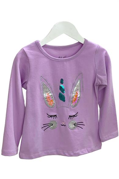 Mojo Kız Çocuk Tavşan Nakışlı Uzun Kol T-shirt 523408 Mor