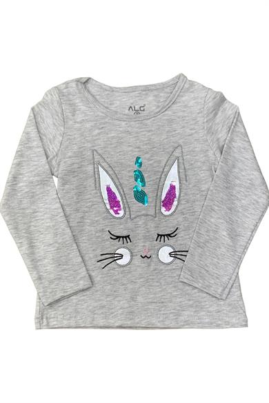 Mojo Kız Çocuk Tavşan Nakışlı Uzun Kol T-shirt 523408 Gri