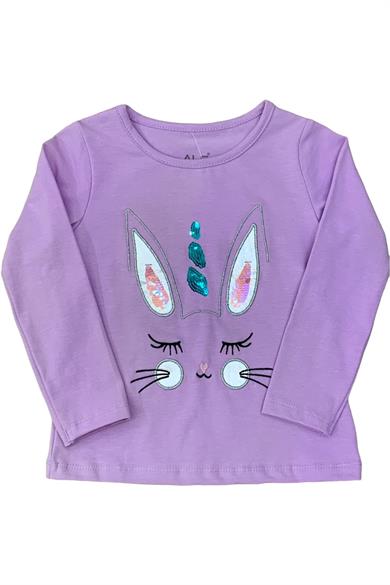 Mojo Kız Çocuk Tavşan Nakışlı Uzun Kol T-shirt 523408 Mor