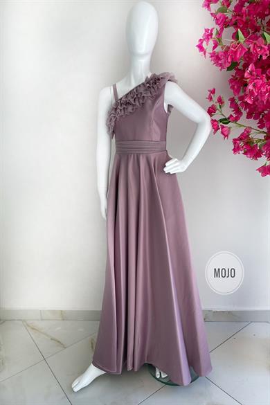 Mojo Kız Çocuk Tek Omuz Tafta Uzun Abiye Elbise 9132 Lila